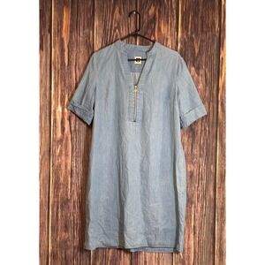 Anne Klein Womens Chambray Dress Size 14 Short Sleeve V Neck Zip Front Casual